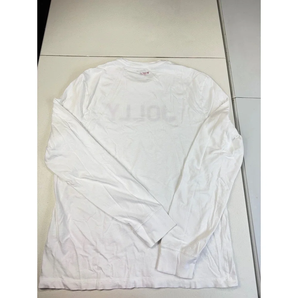 J.Crew Long Sleeve Jolly White Holiday Christmas Graphic T-Shirt Top‎ M